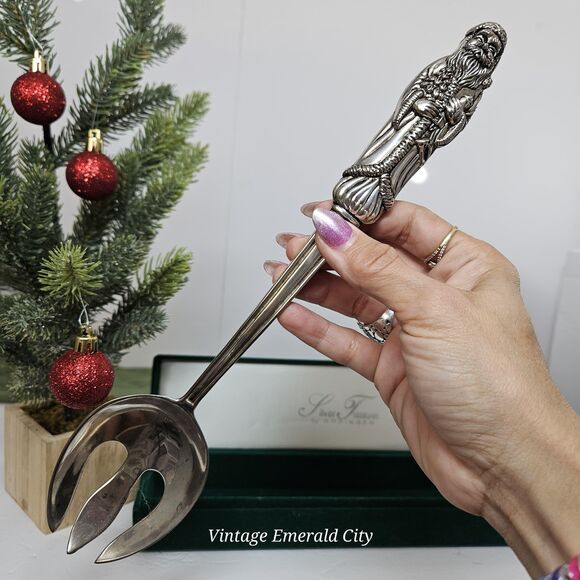 Vtg Silver Treasures By Godinger Silverplate Holiday Santa Slotted Serving Spoon - Picture 1 of 12